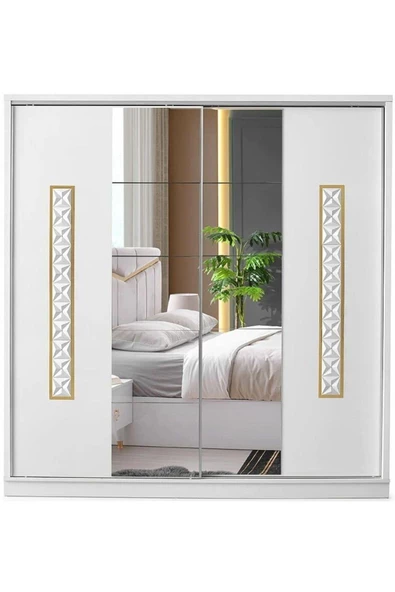 Palermo Gardırop-beyaz-207x60x215cm-sürgülü Aynalı Kapak-ücretsiz Nakliye Ve Montaj