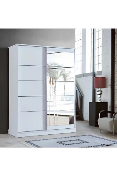 Efes 180 X 59 X 212 Sürgülü Dolap-beyaz-aynalı-ücretsiz Nakliye Montaj - 2