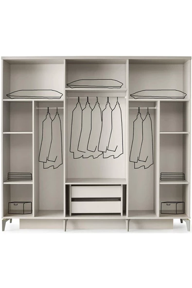 Bükreş Gardırop-mdf-aytaşı-230x58x210cm-6 Kapak-aynalı Kapak-ücretsiz Nakliye Ve Montaj - 2