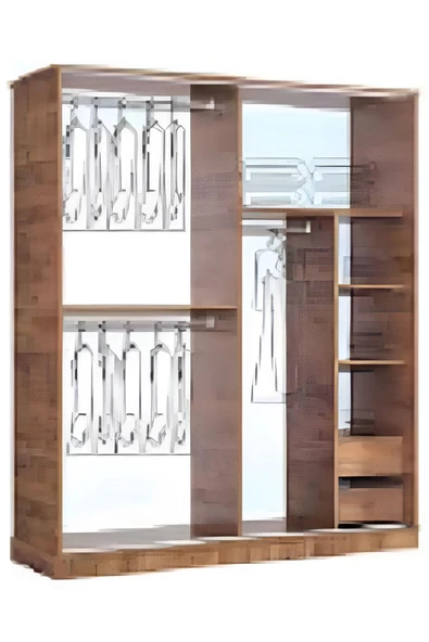 Pamukkale 160 X 59 X 212 Sürgülü Dolap-ceviz-aynalı-ücretsiz Nakliye Montaj - 3