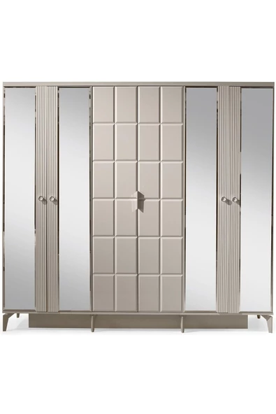 Paris Yatak Odası-mdf-kum Beji-6 Kapaklı Ve Aynalı-bazasız Traversli-ücretsiz Nakliye Ve Montaj - 7