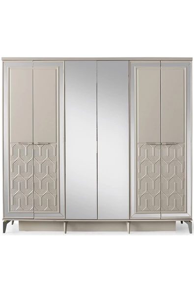 Dresden Yatak Odası-mdf-kum Beji-6 Kapaklı Ve Aynalı-bazasız Traversli-ücretsiz Nakliye Ve Montaj - 7