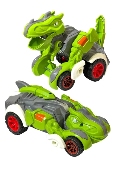 Trex Dinazor Figür Araba Sürtmeli Teker Transformers Robot Dinozor 15cm YEŞİL - 2