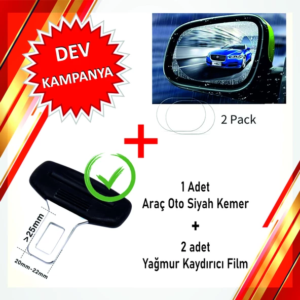 Yağmur Kaydırıcı Film 2 adet + Tüm Araçlara Uygun Emniyet Kemer Tokası