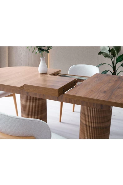 Ücretsiz Montaj-%100 Mdf-ceviz-bohem Platin Yemek Odası Takımı - 3