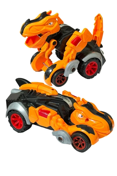 Trex Dinazor Figür Araba Sürtmeli Teker Transformers Robot Dinozor 15cm TURUNCU - 2