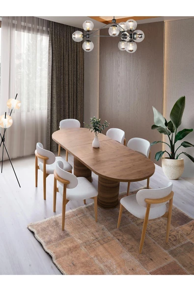 Ücretsiz Montaj-%100 Mdf-ceviz-bohem Platin Yemek Odası Takımı - 2
