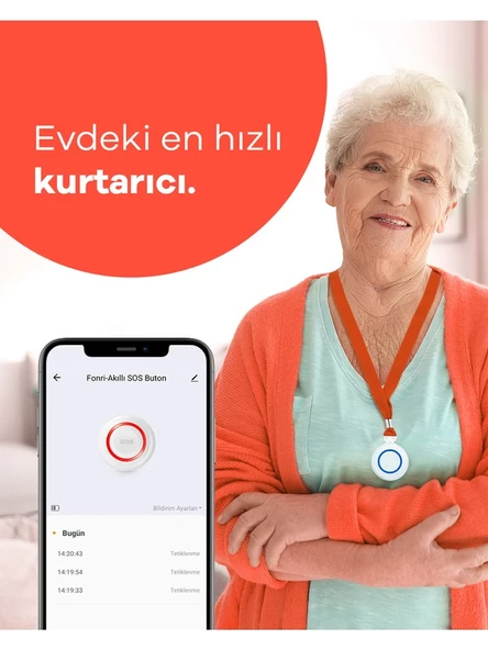 Fonri Akıllı Kablosuz SOS Panik Butonu, 2 Yıl Garantili, Google Asistan ve Tuya Destekli, Wifi, Çoklu bildirim - 2
