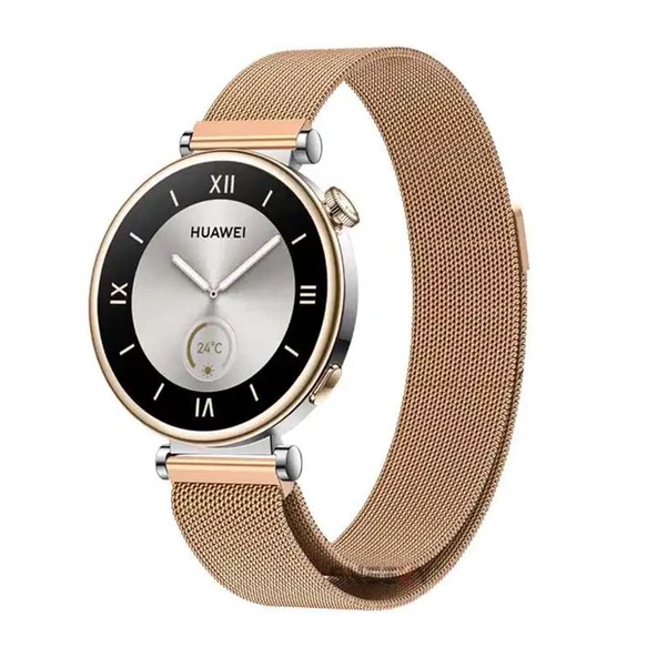 Sneezy Huawei Watch GT4 41mm İle Uyumlu 18mm Woven Wire Tasarım Metal Hasır Kordon  Rose Gold