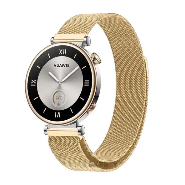 Sneezy Huawei Watch GT4 41mm İle Uyumlu 18mm Woven Wire Tasarım Metal Hasır Kordon  Gold