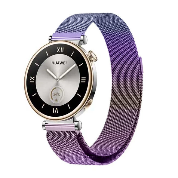 Sneezy Huawei Watch GT4 41mm İle Uyumlu 18mm Woven Wire Tasarım Metal Hasır Kordon  Rainbow