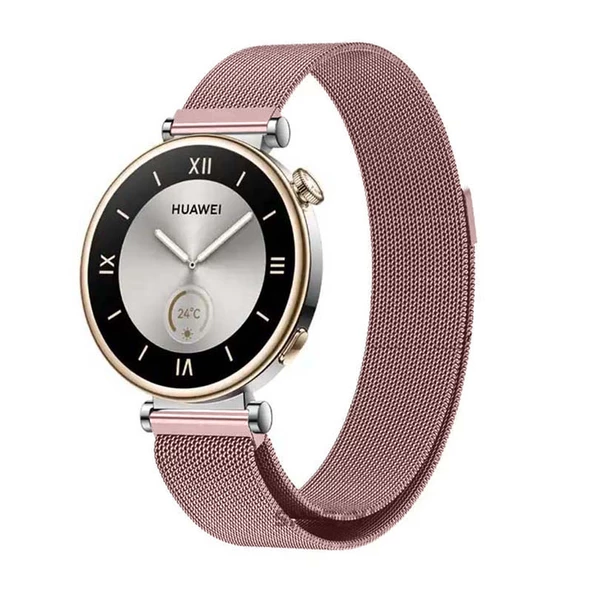 Sneezy Huawei Watch GT4 41mm İle Uyumlu 18mm Woven Wire Tasarım Metal Hasır Kordon  Rose