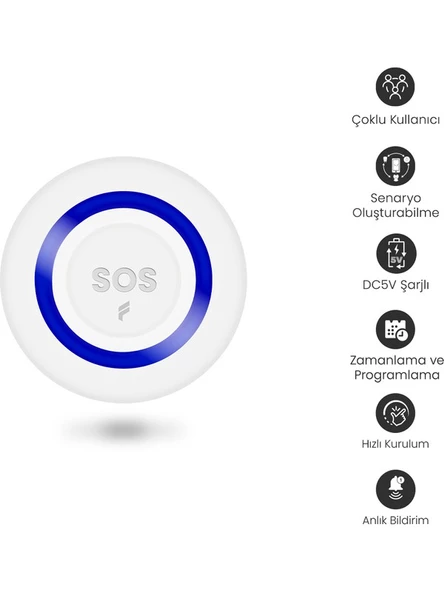 Fonri Akıllı Kablosuz SOS Panik Butonu, 2 Yıl Garantili, Google Asistan ve Tuya Destekli, Wifi, Çoklu bildirim