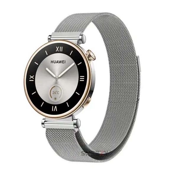 Sneezy Huawei Watch GT4 41mm İle Uyumlu 18mm Woven Wire Tasarım Metal Hasır Kordon  Gümüş