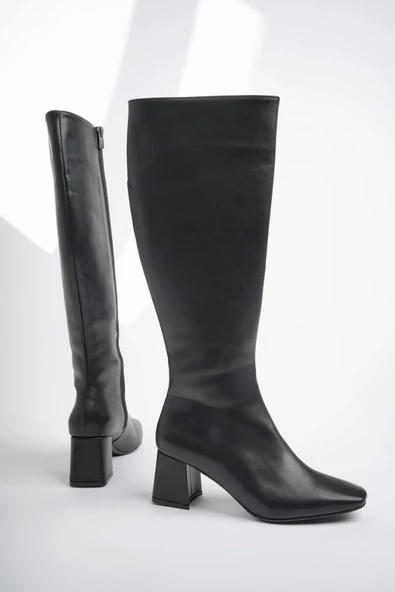 Muggo KAROLİNE Garantili Küt Burun Yandan Fermuarlı Topuklu Kadın Çizme - 9