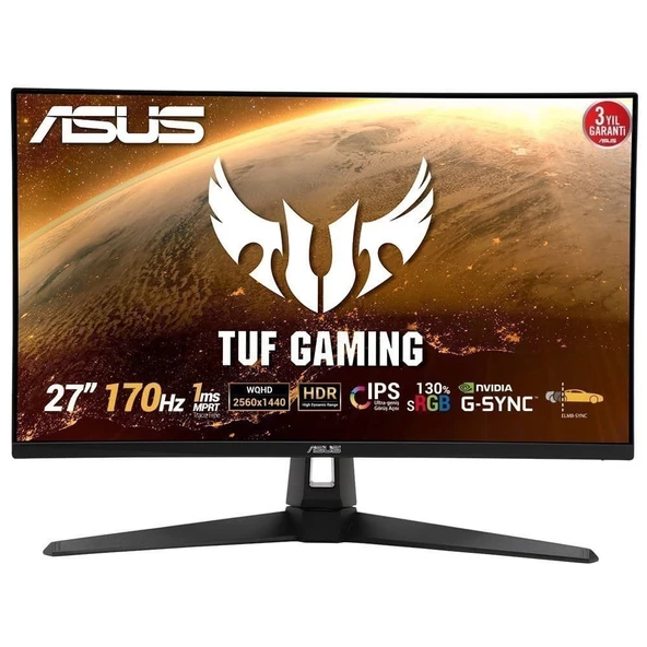 ASUS TUF GAMING VG27AQ1A 27"  HDR GAMING 2K IPS FREESYNC VE G-SYNC UYUMLU 2560x1440 1MS(MPRT) 170HZ DP HDMI MM VESA 3YIL ELMB SYNC