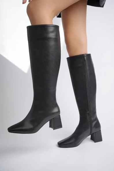 Muggo KAROLİNE Garantili Küt Burun Yandan Fermuarlı Topuklu Kadın Çizme - 12