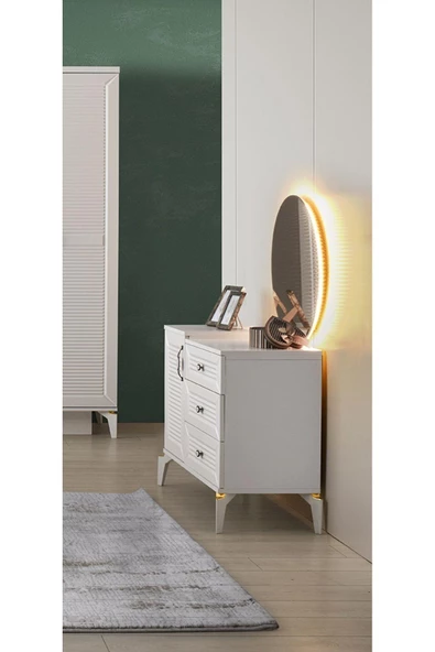 Atina Şifonyer-makyaj Masası-ışıklı Aynalı-mdf-aytaşı-ücretsiz Nakliye - 4