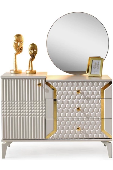 Milano Şifonyer-makyaj Masası-ışıklı Aynalı-mdf-kum Beji-ücretsiz Nakliye