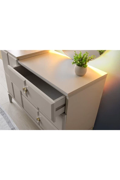 Paris Şifonyer-makyaj Masası-ışıklı Aynalı-mdf-kum Beji-ücretsiz Nakliye - 2