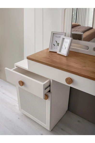 %100 MDF-Aytaşı-Bohem Mahlas Aynalı Şifonyer-Makyaj Masası - 3