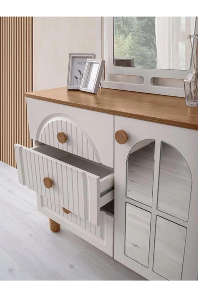 %100 MDF-Aytaşı-Bohem Saliva Aynalı Şifonyer-Makyaj Masası - 2