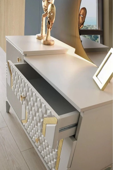 Milano Şifonyer-makyaj Masası-ışıklı Aynalı-mdf-kum Beji-ücretsiz Nakliye - 2