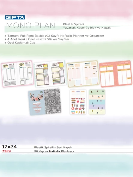 Gıpta Mono 17x24 96yp Planlayıcı Sert Kapak Spiralli 7329 (Tarihsiz Ajanda) - 3