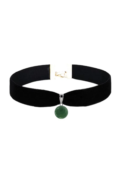 Yeşim Taşı Doğal Taş Kadın Siyah Kadife Choker Kolye ürün görseli