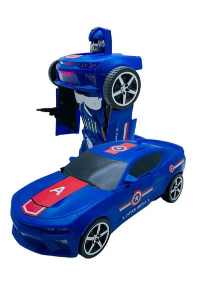 Avengers Sesli Işıklı Robota Dönüşen Araba Kaptan Amerika Robot Olan Transform Dans Eden Araç - 6