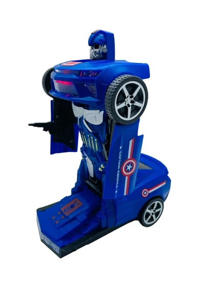 Avengers Sesli Işıklı Robota Dönüşen Araba Kaptan Amerika Robot Olan Transform Dans Eden Araç - 4