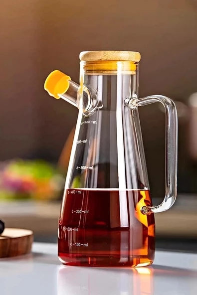 Kapris 2 Adet Bambu Kapaklı Borosilikat Cam Yağlık Sirkelik 900ml 16532 - 3