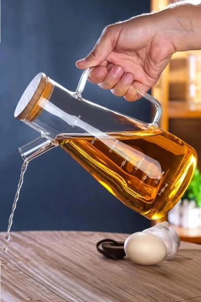 Kapris 2 Adet Bambu Kapaklı Borosilikat Cam Yağlık Sirkelik 900ml 16532 - 2