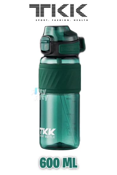 TKK 600 ML Çift Kullanım Pipetli/Rahat içim Bpa İçermeyen Taşıma Kulplu Tritan Su Matarası FFTKK1025-600ML - 2