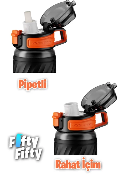 TKK 600 ML Çift Kullanım Pipetli/Rahat içim Bpa İçermeyen Taşıma Kulplu Tritan Su Matarası FFTKK1025-600ML - 7