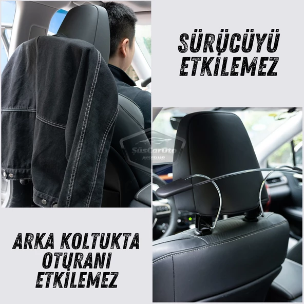 Oto Koltuk Arkası Elbise Askılığı Ceket Askısı Krom Metal Araç İçi Askılık Kaydırmaz Yüzeyli Kıyafet Askısı - 6