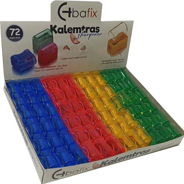 Bafix Kalemtıraş Plastik Tek Bölmeli Kapaklı Kalemtraş 72 Li Paket