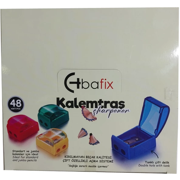 Bafix Kalemtıraş Klasik Çift Delikli Kapaklı Öğrenci Kalemtraş 48 Li Paket