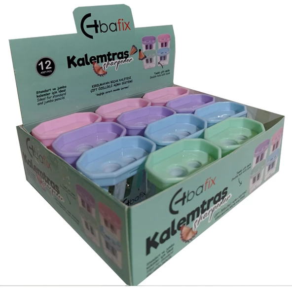 Bafix Kalemtıraş Çift Delikli Tanklı Öğrenci Kalemtraş 12 Li Paket