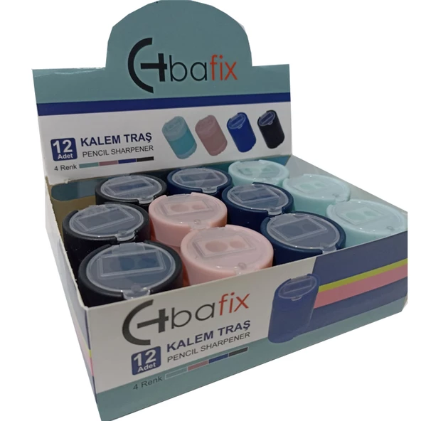 Bafix Kalemtıraş Çift Delikli Kapaklı Öğrenci Kalemtraş 12 Li Paket