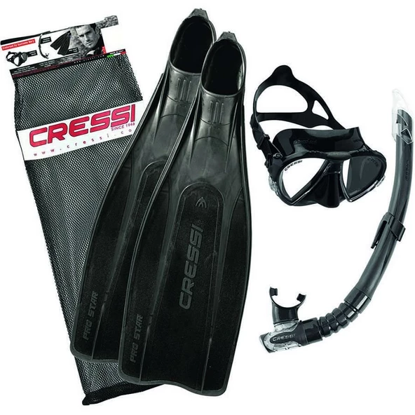 Cressi Pro Star Black 43-44 Palet Maske Şnorkel Seti