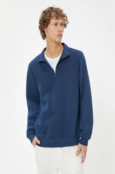 Koton Yarım Fermuarlı Yaka Sweatshirt Uzun Kollu Pamuk Karışımlı - 3