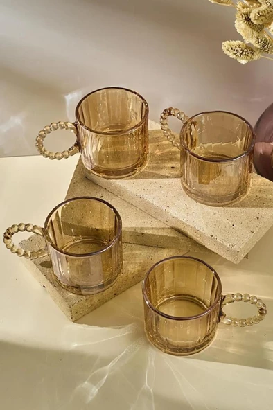 Perotti Amber Renkli 4'lü Boncuk Kulplu 200ml Kupa Bardak 15922 - 2