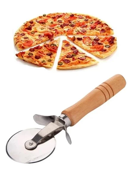 3B Trend Bambu Saplı Pizza Hamur Kesici 17 cm Çelik Pizza Kesici - 2