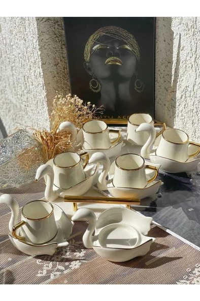 Kapris 6 Kişilik Kuğu Model Kahve Fincanı Takımı 4291