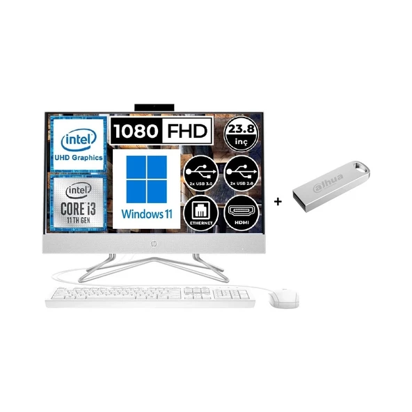 Hp 24-DF1017NT Intel Core I3-1115G4 8gb 256GB SSD Fullhd Windows 11 Home 23.8" All In One Bilgisayar A1XS4EA + Flash Bellek Hediye
