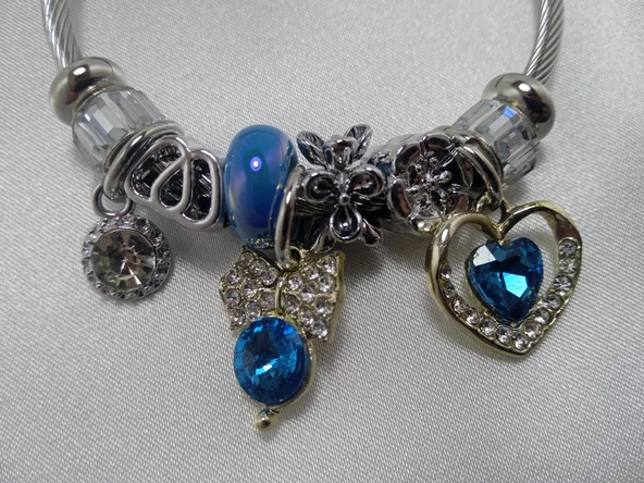 mavi kalpli çelik bileklik