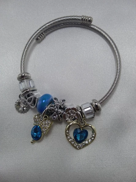 mavi kalpli çelik bileklik - 2