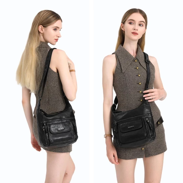 Yıkama Deri Askılı Postacı Kadın Çantası 21-K Barcelona 1894 - Resim 5