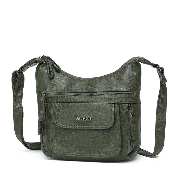 Yıkama Deri Askılı Postacı Kadın Çantası 21-K Barcelona 1894 - Resim 3